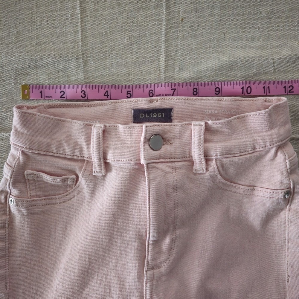 DL1961 Mara Straight Leg Jeans Women Size 23 Pink Raw Hem Mid Rise - Picture 4 of 13